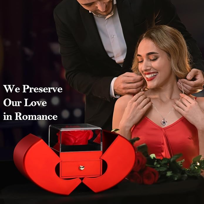 Emibele Preserved Rose Gifts for Women, Eternal Flower Rose Box with Heart Necklace, Romantic I Love You Gifts for Women Her Wife Mom Grandma on Valentines Mothers Day Birthday Anniversary
