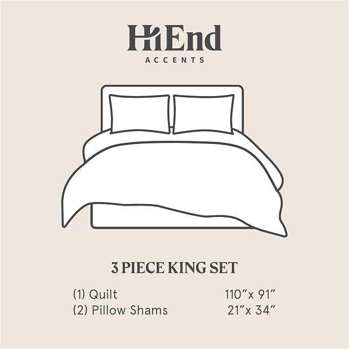 HiEnd Accent Stella Faux Silk Velvet Double Box Stitch 3 Piece Quilt Set, King Size, Copper Brown Solid Color, Classic Chic Modern Rustic Elegant Bedding Set, Lightweight Bed Set