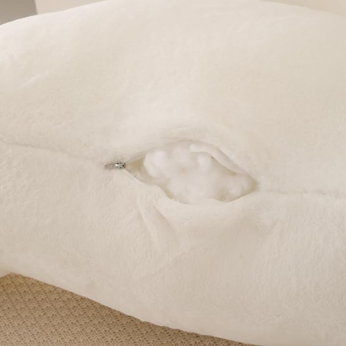 Soft Reading Pillow for Bed with Arms,Middle,White,Faux Fur | 17" Backrest for Gaming & Lounging,Oeko-TEX Certified Plush Back Pillow for Teens Room
