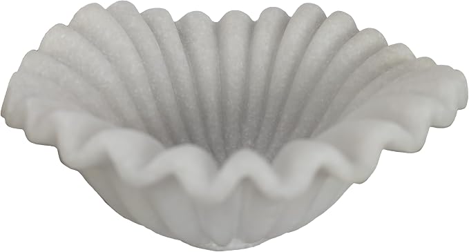 Small Decorative Bowl decor, Scalloped Pedestal Bowls for Modern Home Decor,Ruffle Decor,Stylish Key Bowl for Entry Table,Decorative Fruit Bowl for Kitchen Counter,Artificial Stone Milky White