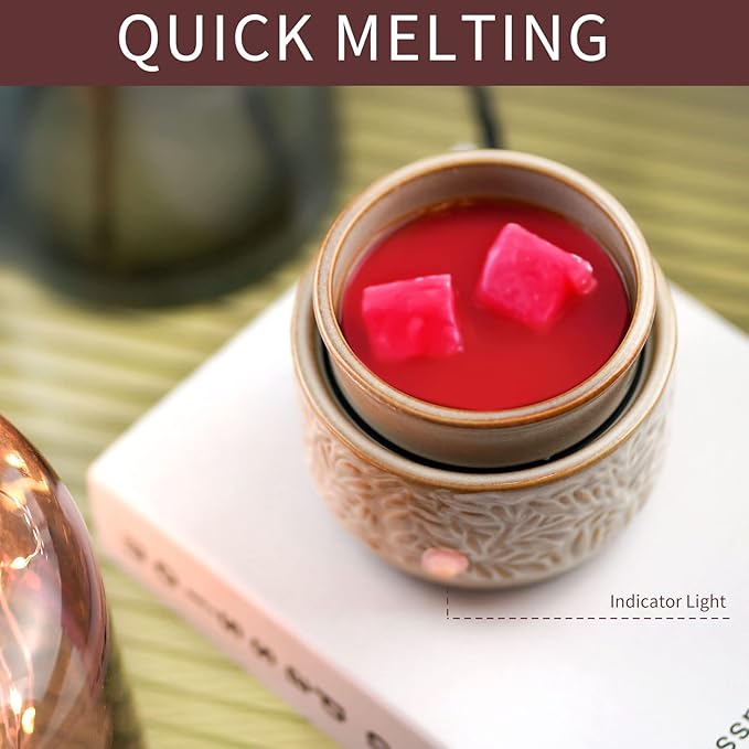 ElusiaKa Wax Melt Warmer 3-in-1 Electric, Ceramic Wax Burner for Scented Wax, Scented Wax Melter & Essential Oil Burner for Home Aromatherapy, Vintage Warm Brown