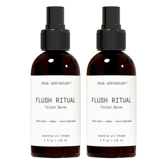 Muse Apothecary Flush Ritual - Aromatic & Refreshing Toilet Spray, Use Before You Go, 4 oz, Infused with Natural Essential Oils - Tonka Bean + Amber + Warm Cedarwood, 2 Pack