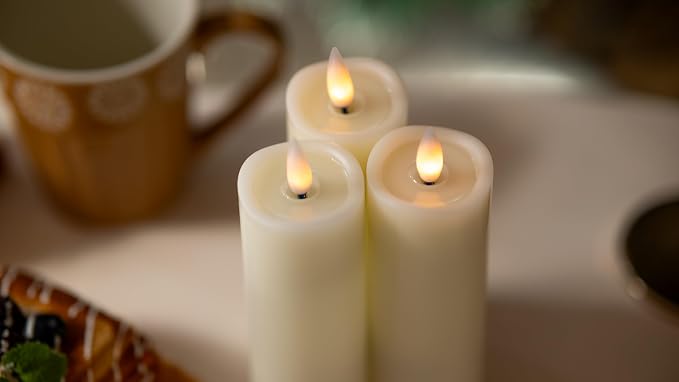 Flameless Votive Candles Flickering with Remote Timer, 3D Moving Flame Real Wax, Set of 3, 2‘’x4‘’ (Ivory, 2inx4in)