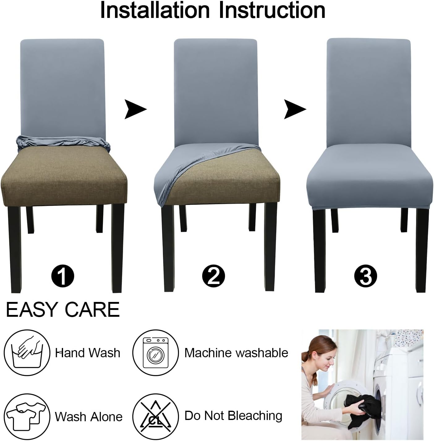 JQinHome Dining Chair Covers Dining Room Chair Slipcovers, 2 Pack High Stretch Removable Washable Parsons Chair Slipcover for Home Party Hotel Wedding Ceremony (Light Grey)