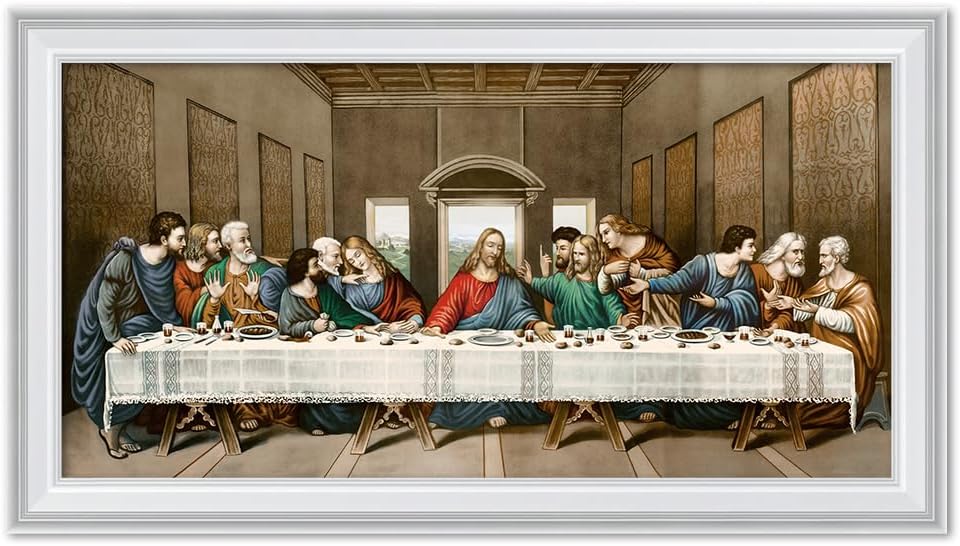 DECORARTS - The Last Supper by Leonardo Da Vinci Giclee Reproduction, Giclee Print on Acid-Free Cotton Canvas with Matching White Solid Wood Frame