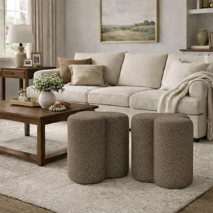 HomePop Upholstered Clover Shaped Ottoman|HomePop Home Décor|Foot Rest Ottoman - Dark Brown Boucle