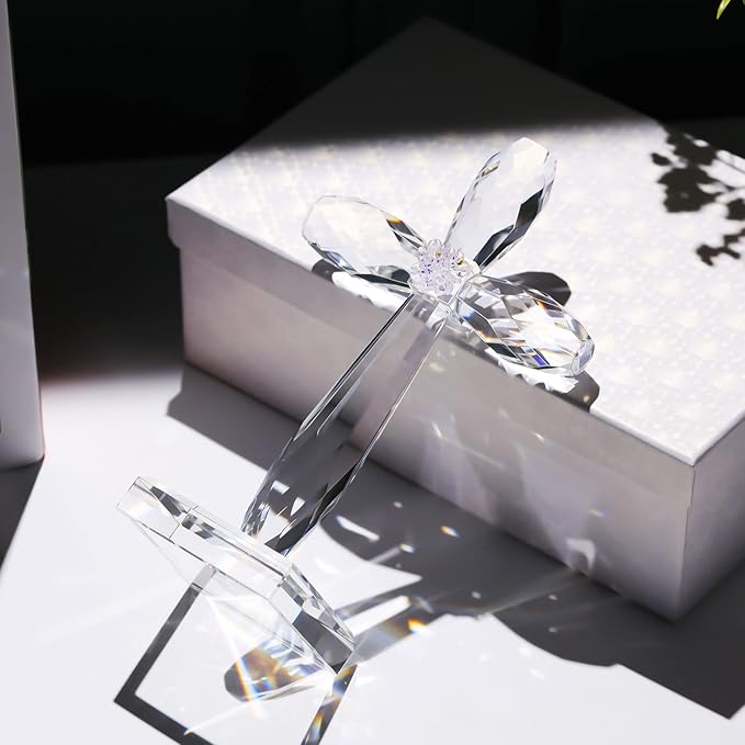 YWHL Crystal Standing Cross Decor, Religious Easter Gifts for Women Men, Handmade Glass Holy Cross Collectible Figurines for Home Decoration, Christmas Decoration for Pary