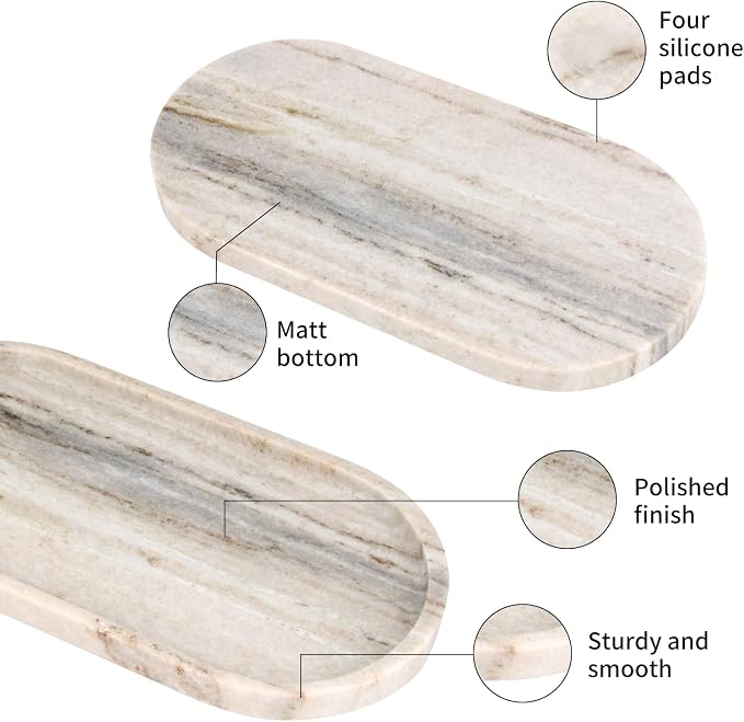 Oval Marble Bathroom Vanity Tray, Natural Luxury Marble Home Kitchen Bathroom Table Tray, Stone Decorative Countertop Tray for Coffee Perfume Jewelry (Viva Jade, 12" x 6" x 0.8")