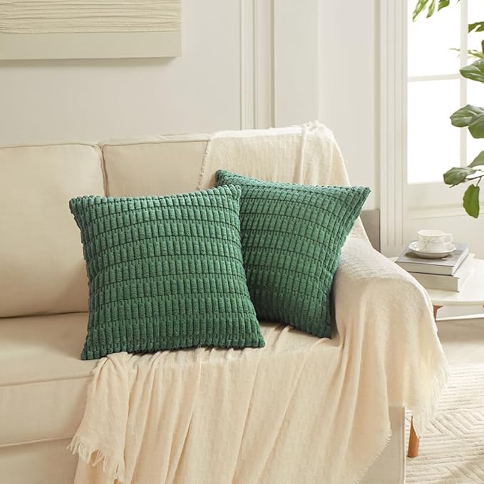 Fancy Homi 4 Packs Decorative Throw Pillow Covers for Living Room Couch Bed, Modern Farmhouse Boho Home Décor Accent Cushion Case, 18" x 18" (Pack of 4), Green