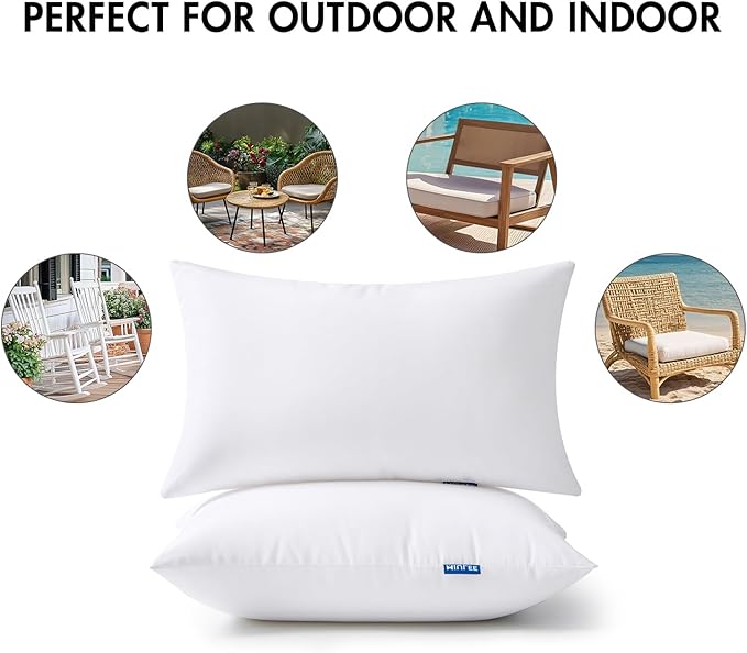 MIULEE 12x20 Outdoor Pillows,Set of 2 Throw Pillows Waterproof,Soft Support Throw Inserts Decorative Water Resistant for Patio Furniture and Garden