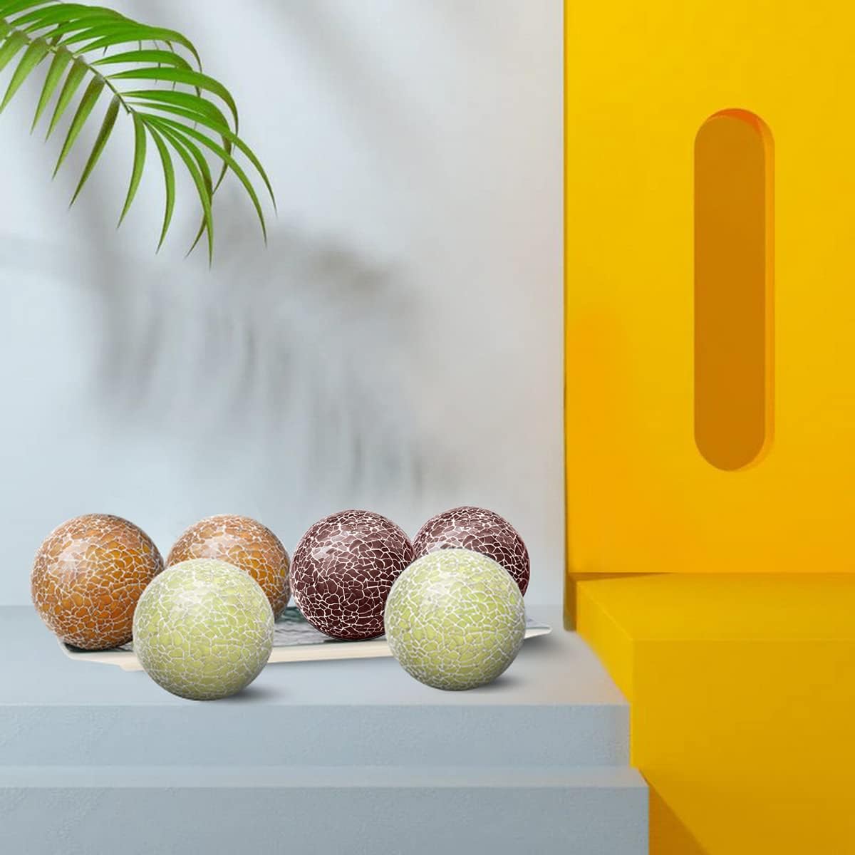 3 PCS 3.35inch Glass Mosaic Sphere Balls Mix Color Table Bowls Vases Centerpieces Set Christmas Party Living Room Thanksgiving Wedding Festival Decorative Orbs