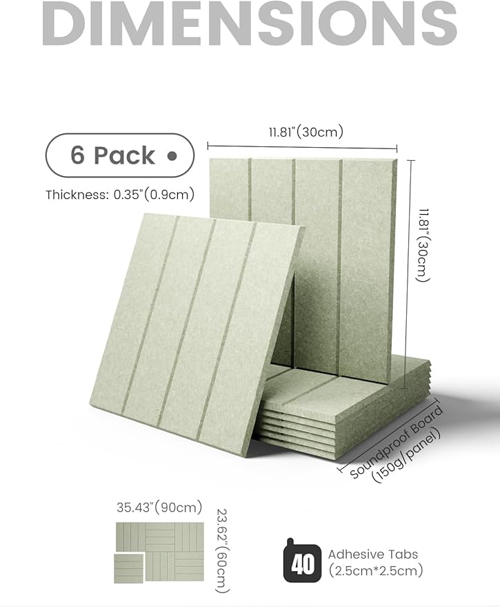 Fluxynara Felt Bulletin Board Tiles Large 36" x 24" Cork Board Alternative-6 Pack with 40 Adhesive Tabs, Thick Slat Wall Panels for Office Decor, Push Pin Board Wall Organizer Alternative - Sage Green