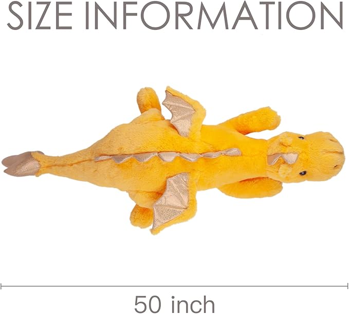 ARELUX Giant 50in 3Lb Big Yellow Dragon Large Stuffed Animals Cute Plush Toy Fuzzy Jumbo Dinosaur Pillow Plushies with Wings Cuddly Soft Pterosaur Plushie for Friends Family Member