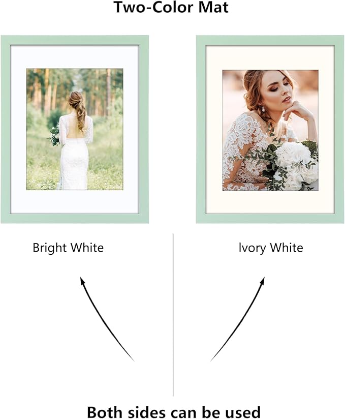 CORE ART 11x14 Picture Frame, Green Picture Frames 8x10 with Mat or 11 x 14 without Mat for Wall or Tabletop Display, Photo Frame Set of 4