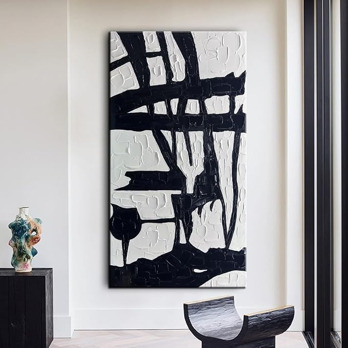 YaSheng Art Contemporary Artwork Large Canvas Art Hand-painted Black and White Wall Art Minimalist Texture Abstract Wall Painting Home Decorations Wall Art For Living Room Ready to hang 30X60inch