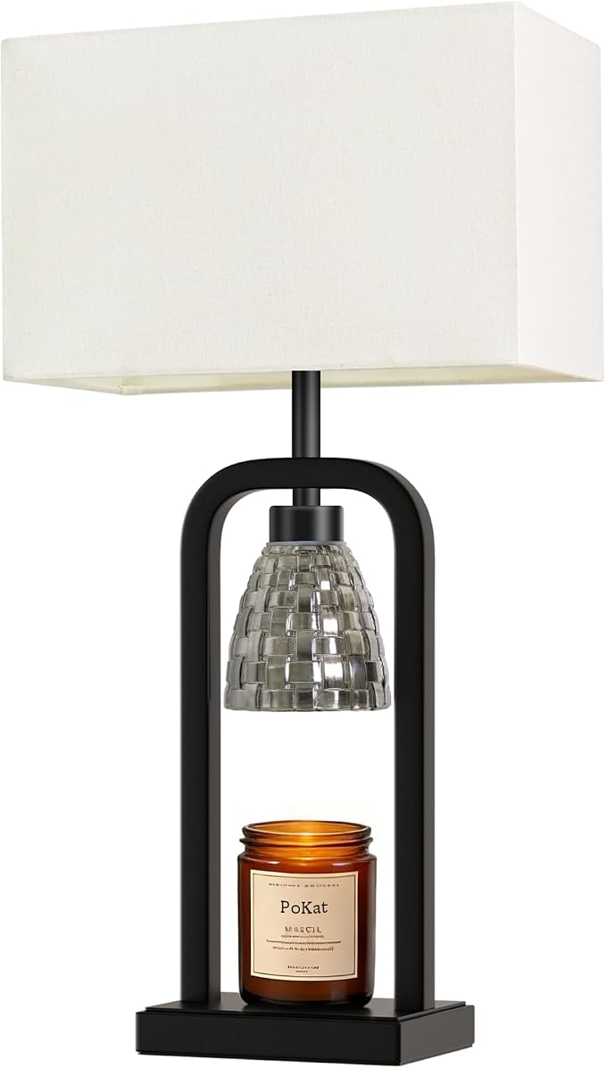 PoKat Electric Candle Warmer Lamps Gold, Lamp Candle Warmers with Timer Dimmer, Wax Light Warming Table Lamps Set of 2 for Jar Candles, Modern Bedside Lamp for Home Decor Living Room, Bulb Included
