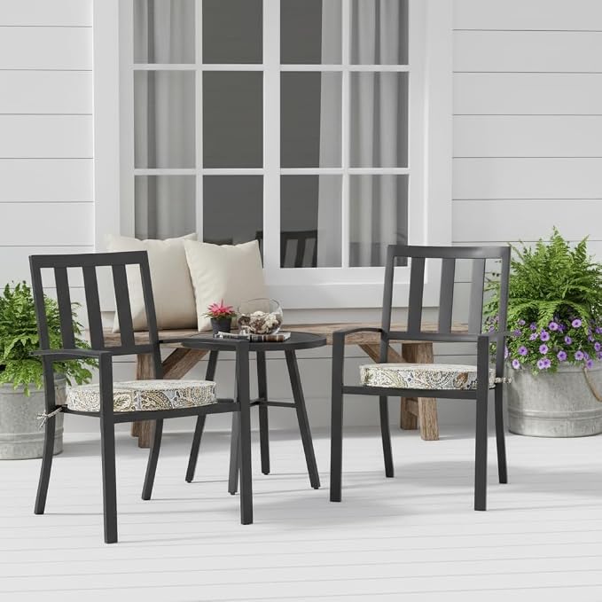Set of 2 Outdoor 18 inch Round Patio Dining Chair Pads – Comfortable Fiber-Filled Seat Cushions with Ties, Reversible Polyester Fabric, Arctic Paisley