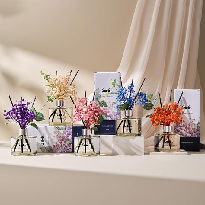396 st. Preserved Baby's Breath Flower Reed Diffuser, Red Rose, 200ml(6.7oz) / Reed Diffuser Sets, Home Fragrance, Scented Oils, Home & Bathroom Décor