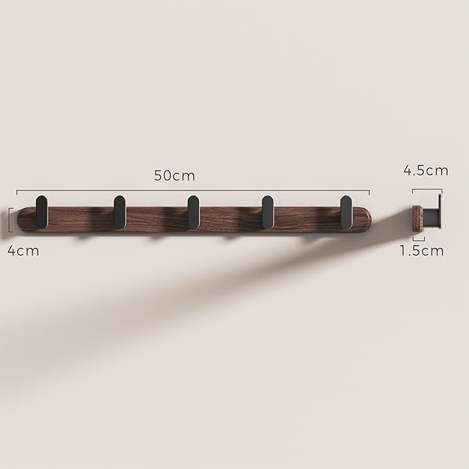 Jugen Coat Rack Wall Mount – Solid Black Walnut with 5 Heavy Duty Matte Black Hooks, Wooden Wall Coat Rack for Entryway, Coats, Hats & Bags - 19.7in, No Drill Adhesive or Hidden Screw Mount (2)