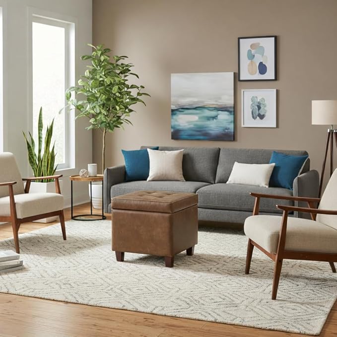 HomePop Square Tufted Storage Ottoman - Distressed Brown Faux Leather Small