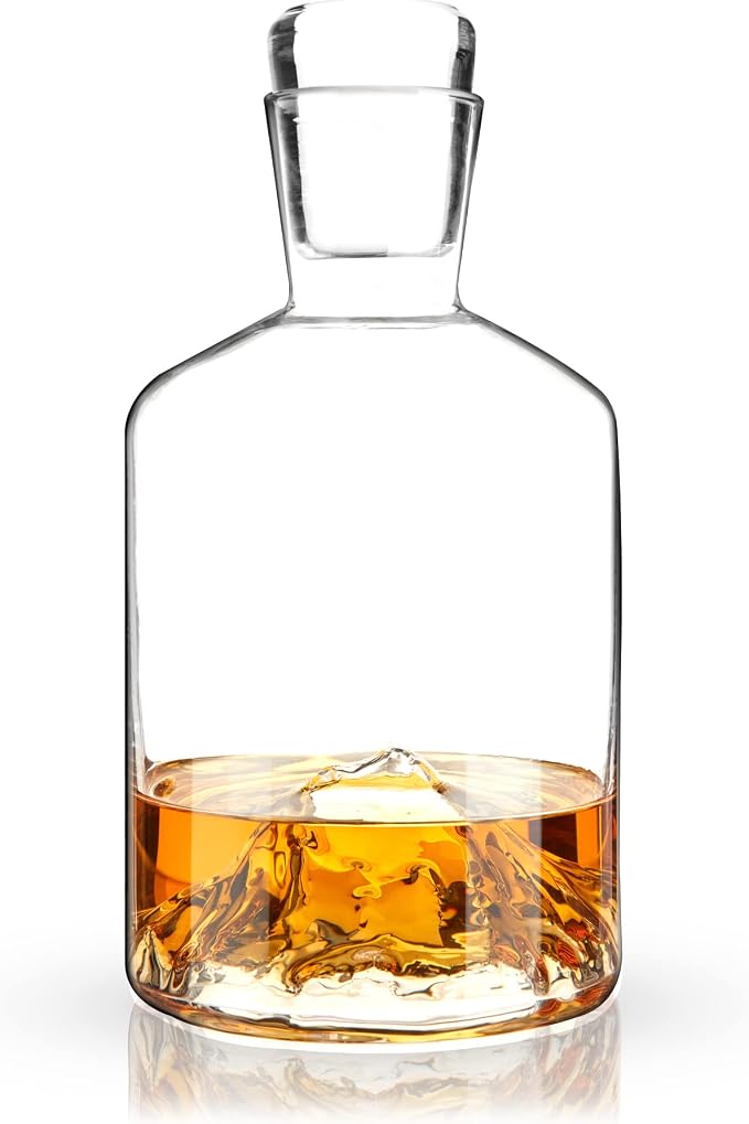 Viski Mountain Whiskey Decanter with Stopper, Hand Blown Liquor Decanter for Bourbon, Scotch, Spirits, Wedding Gifts, Anniversary Gifts for Men, Elegant Home Bar Accessories, 24 oz (709 ml)