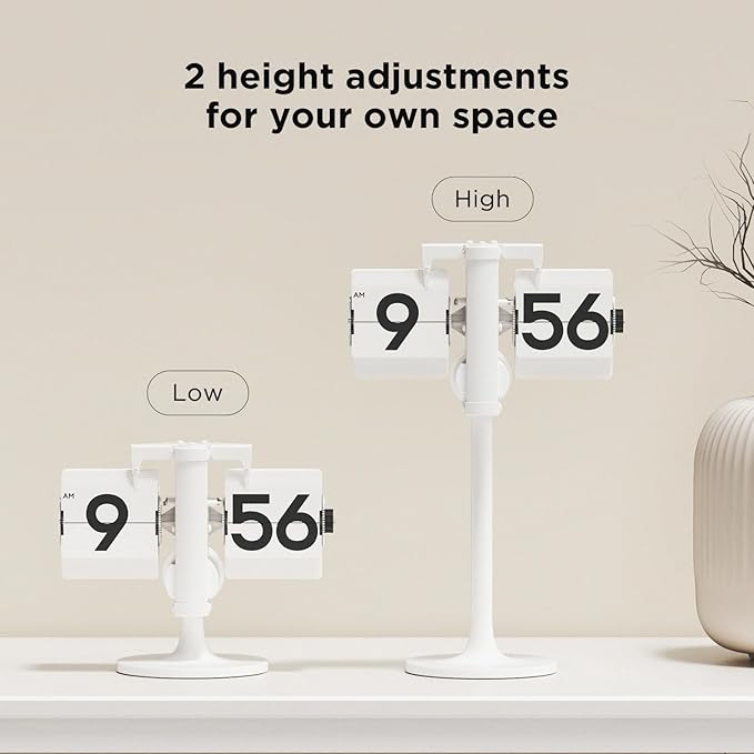 mooas Standing Height Adjustable Flip Desk Clock (Black), Retro Vintage Analog Design Flip Clock Standing Clock Battery Operated, for Home Living Room Office School Hotel