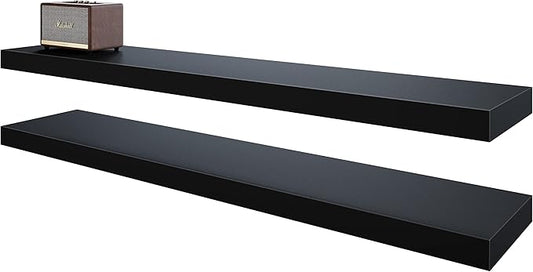 BAMEOS Floating Shelves,40 in W x 8in D Wall Mounted Wooden Shelves with Invisible Brackets Set of 2, Hanging Wall Shelves Decoration for Bedroom, Bathroom, Living Room and Kitchen