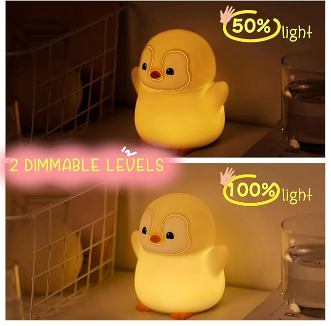 YR YRHH-PET Cute Penguin Night Light, LED Squishy Xmas Penguin Lamp, Food Grade Silicone Dimmable Nightlight, Kids Gray Penguins Light, Rechargeable Light Up Penguins Gifts, Kids Room College Decor