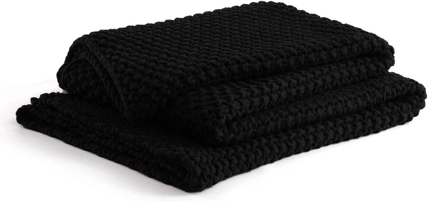 YnM Chunky Cotton Knit Throw Blanket, Cable Knit Throws for Bed Couch Sofa, Comfy & Relaxing, Decorative Piece for Farmhouse Modern Boho Rustic Scandinavian Chic Vibe, Black 50x60 Inches