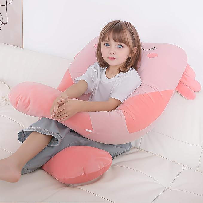 47x23 inch U Shaped Long Plush Body Pillows for Kids, Stuffed Animal Axolotl Soft Large Pillow for Sleeping, Big Cute Plushies, Washable Cover, Gift for Boys and Girls