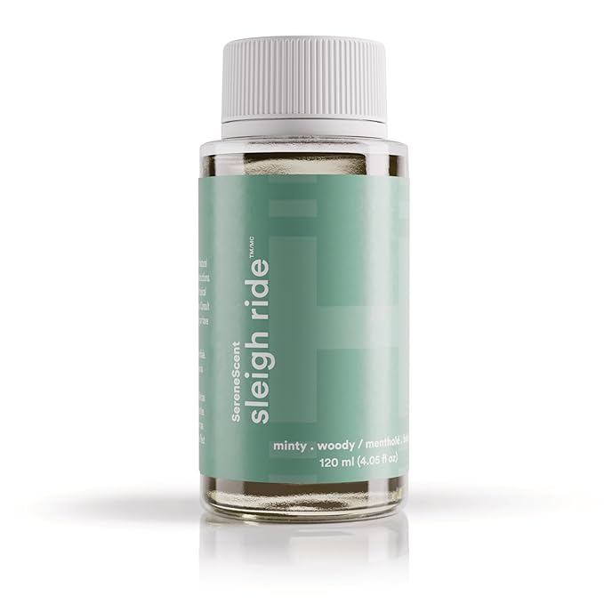 Homedics SereneScent Waterless Diffuser Oil Refill — Sleigh Ride (120ml). Clean, Safe & Crisp Clarifying Mint Fragrance. Compatible with SereneScent Diffusers. Easy Twist Plug & Play.