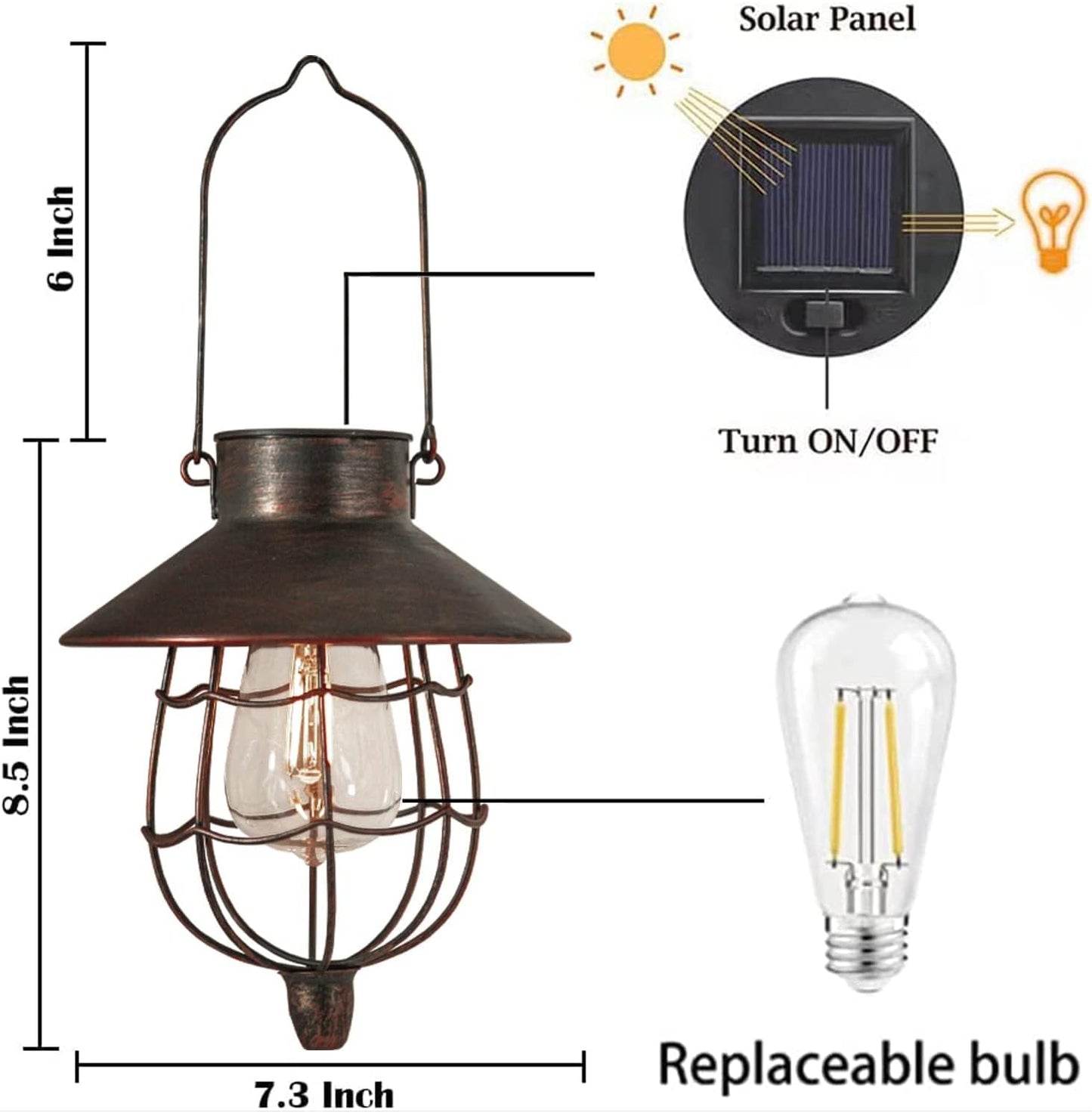 YAKii 2 Pack Solar Lantern Hanging Waterproof Outdoor Metal Solar Lamp with Warm White Light Decorate for Yard Garden Pathway Patio Porch Decor (Antique Copper)