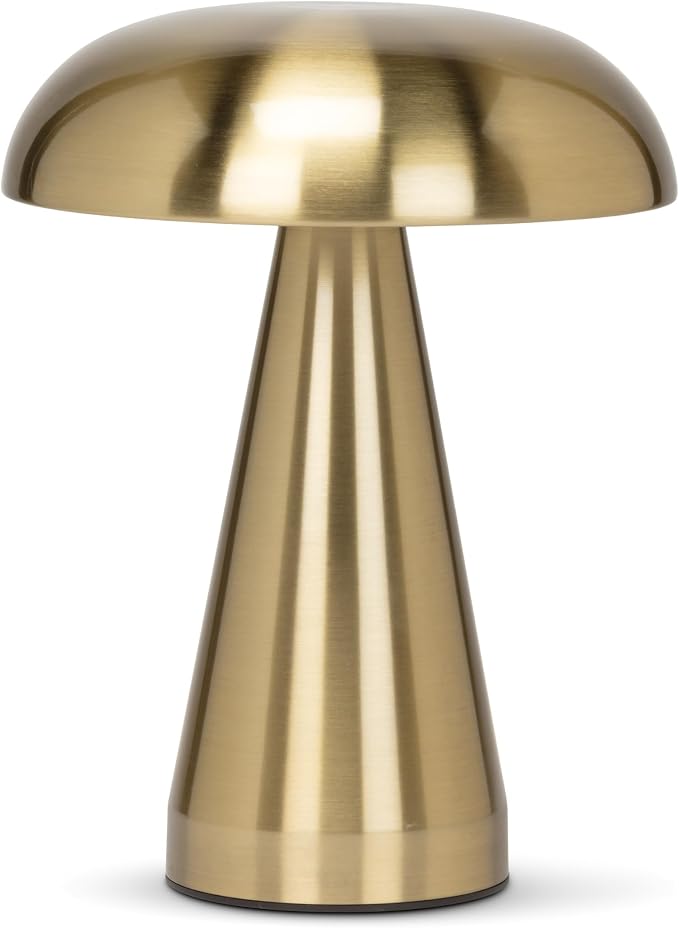 Abbott Collection Trilite Cordless Mushroom LED Table Lamp, Rechargeable Light - Metal, Gold (8 inches)