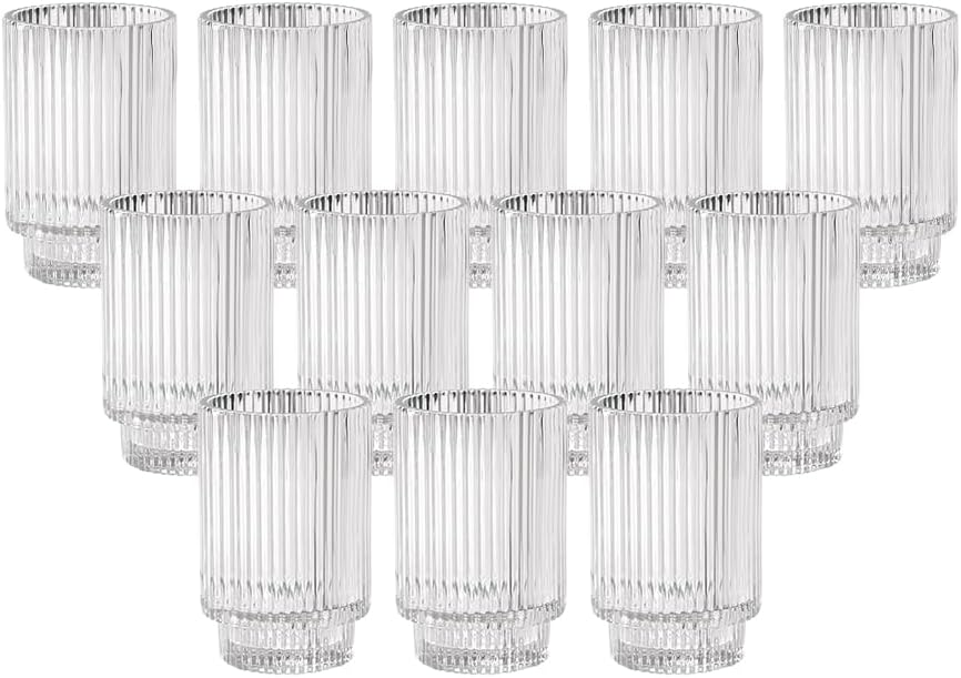 Serene Spaces Living Clear Ribbed Glass Votive Holder, Decorative Centerpiece for Wedding, Christmas, Thanksgiving, Dining Table, Living Room, Home Décor, 3.5" Diameter & 5" Tall, Pack of 24