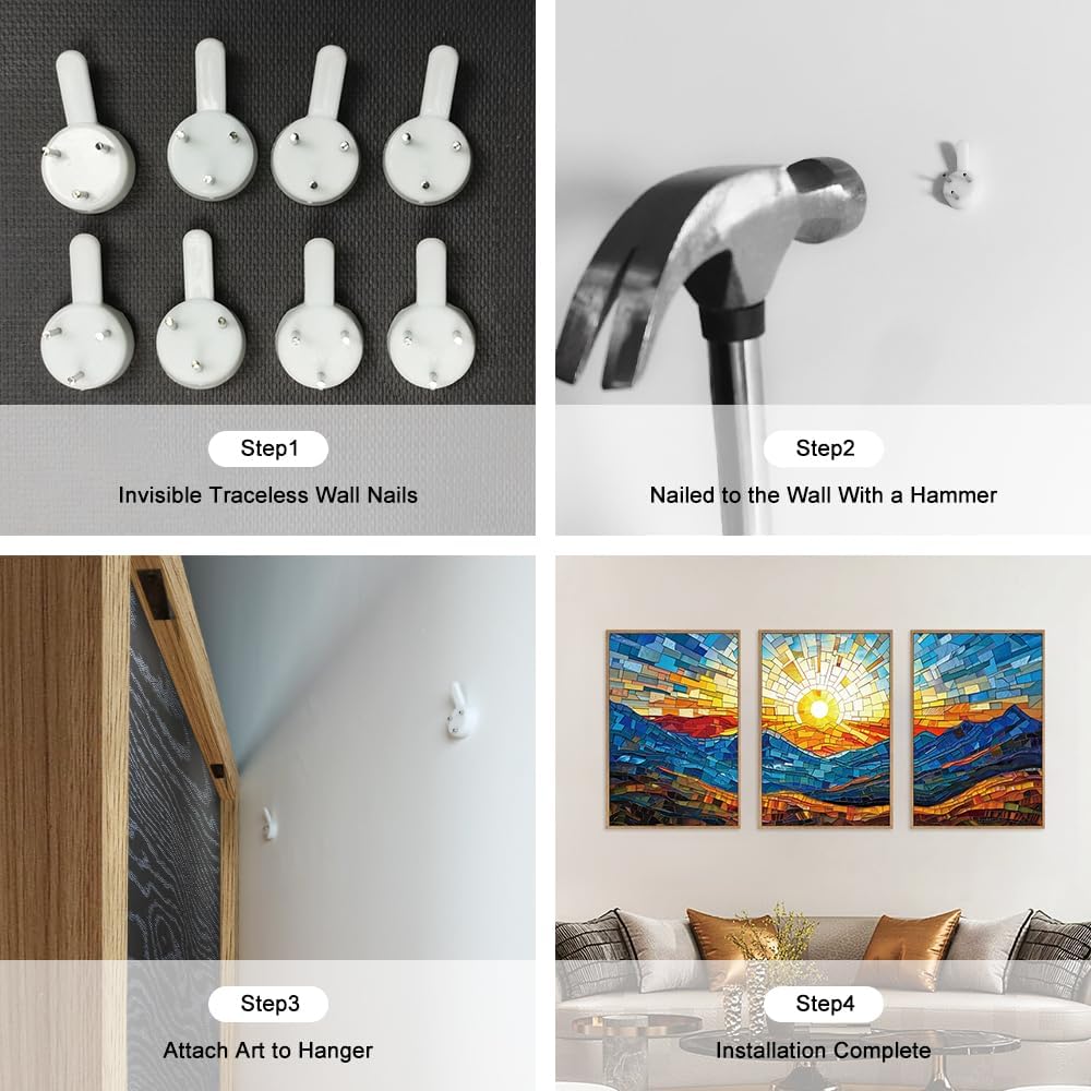 Mountains Framed Canvas Wall Art Set, Modern Abstract Art Painting, Irregular Square Ridge Wall Decor, Sunrise Art Print for Living Room, Bathroom, Bedroom, Office - 16"x24"x3