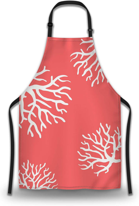 Chef Apron for Women Beach Coral Funny Aprons for Men for Kitchen Cooking Restaurant BBQ Painting Crafting 27” (W) x 31” (H), Waterproof Aprons