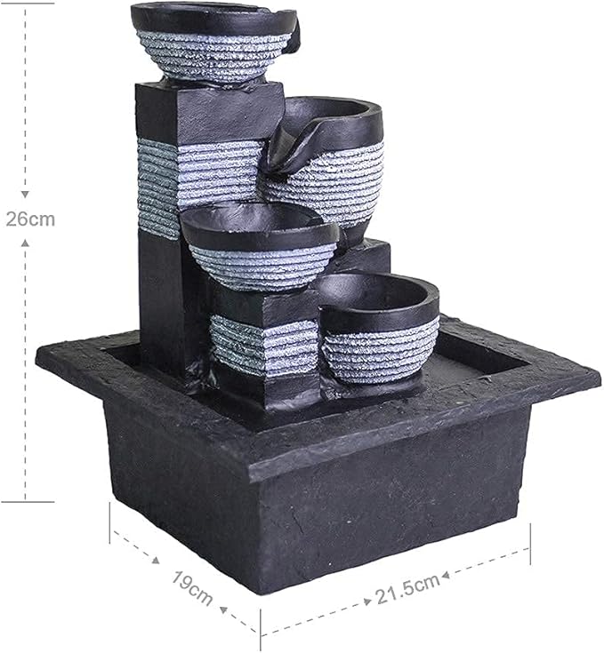 Ferrisland Tabletop Waterfall Fountain - 3-Step Modern Water Fountain with LED Light for Office Desktop Decor