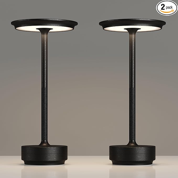 TBBGA 2 Pack Rechargeable Table Lamps Cordless, Portable 5000mAh Outdoor Table Light, 3 Color Stepless Dimming LED Table Lamp with Memory Function, for Home/Dinner/Patio/Restaurant.(Diamond Black)