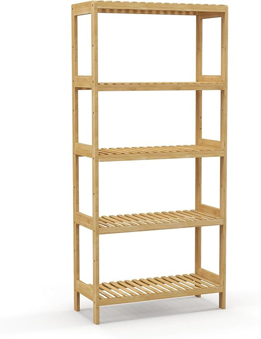 Bamboo Shelf,Bamboo Shelf Stand Utility Storage Shelf Multifunctional Bathroom Kitchen Living Room Holder Plant Flower Stand (5-Tier)