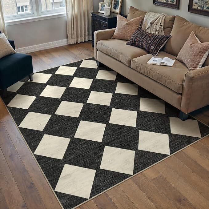PureCozy Machine Washable 3x5 Area Rugs for Entryway Modern Soft Black and White Checkered Indoor Door Mats Non-Slip Stain Resistant Low Pile Accent Small Rug for Bedroom Kitchen Laundry Entrance