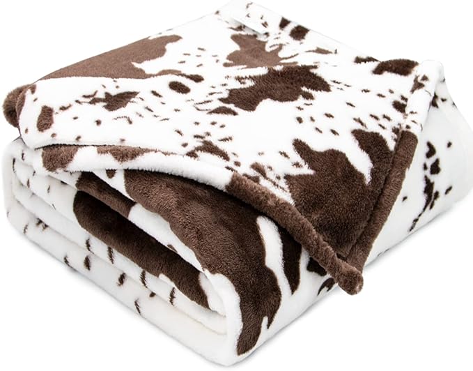 Fleece Throw Blanket for Bed Couch, Cozy Gifts for Women Men Girls Boys, Brown White Soft Plush Lightweight Warm Throw Blanket for All Seasons Farmhouse Decor (50"x60")