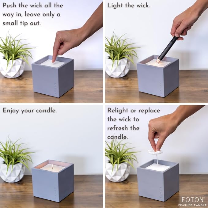 Foton Pearled Candle Le Cube Concrete Vase Set 16 Oz Square - Lazy Lulu Scented - Refillable Jar Scented Candle Sand Wax with 15 Wicks - Natural Non-Toxic Decorative Candles for Home