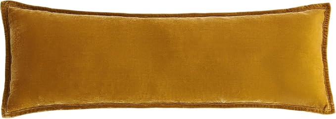 HiEnd Accents Stella Faux Silk Velvet Lumbar Pillow, 14x42 inch, Saffron, Romantic Western Modern Traditional Style Luxury Bedding, Decorative Throw Pillow