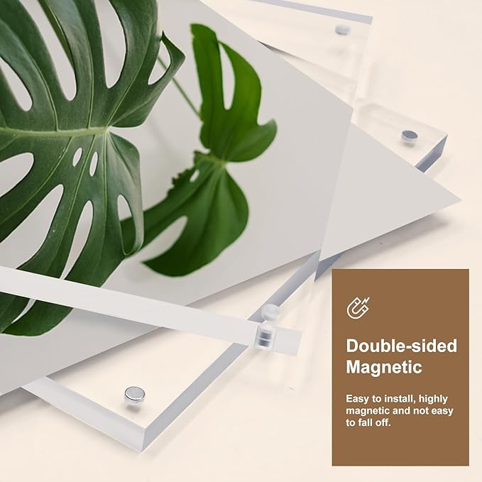 Egofine 8x8 Acrylic Frame 4 Pack, 20mm Thicker Frameless Clear Picture Frame, Double Sided Magnetic Picture Frame, Free Standing Desktop Display