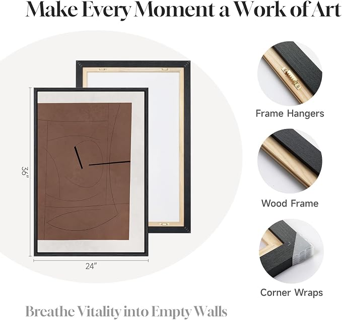 Framed Brown Abstract Wall Art for Living Room, 3 Piece Large Black and White Modern Canvas Artwork for Walls, Neutral Brown Abstract Prints Pictures Paintings Stairway Hallway Wall Decor, 24x36 Inch