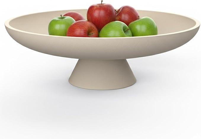 12 Inch Concrete Pedestal Catch All Fruit Key Decorative Bowl Beige | Heavy duty concrete pedestal fruit key bowl with cork base, decor for kitchen counter, entryway & coffee table storage