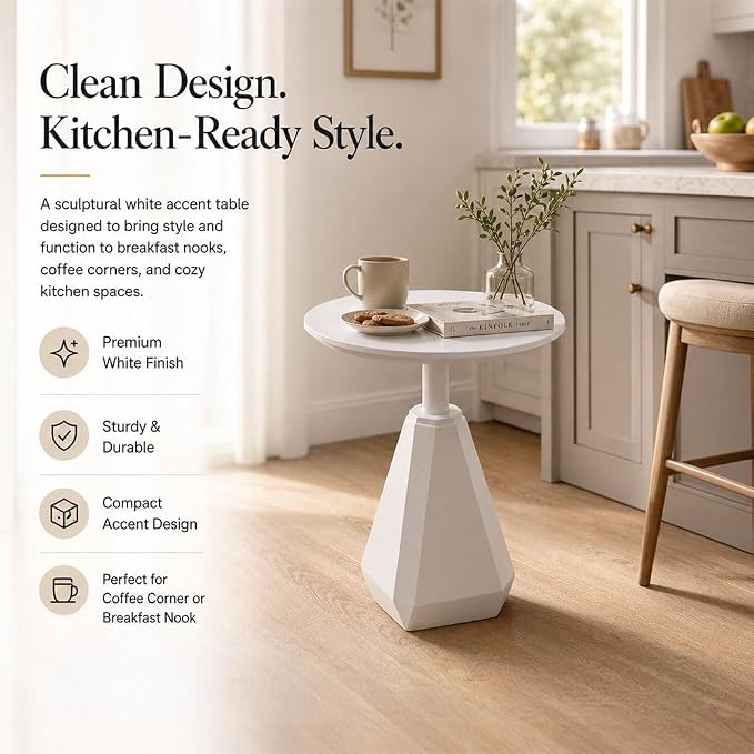 Round Wood Side Table, Coffee Nightstand Cocktail Drink Modern Accent Circle End Table, Wood Pedestal Base for Living Room, Bedroom, Small Spaces, Offices, Ivory