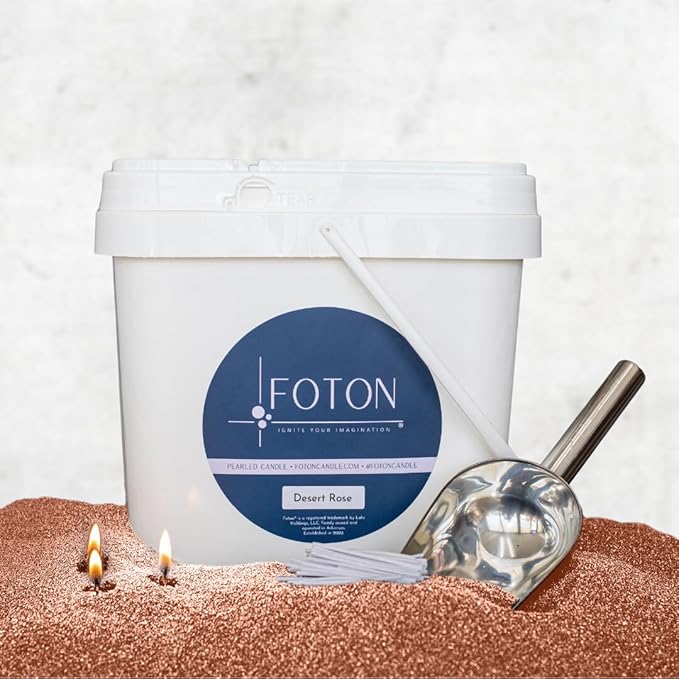 Foton Pearled Colored Candle 9lb Bucket - Desert Rose Unscented Natural Non Toxic Long Lasting Powder Pearl Wax Sand Candles - Refillable Pearled Candle Sand with 100 Wicks