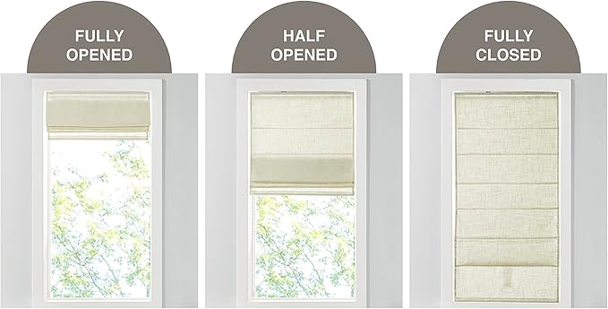 Madison Park Kyler Cordless Roman Shades - Single Panel, Lightweight Linen Blend Fabric, Natural Design, Easy Installation, Light Filtering Window Blind, Bedroom, Living Room Decor 27"W x 64"L Ivory