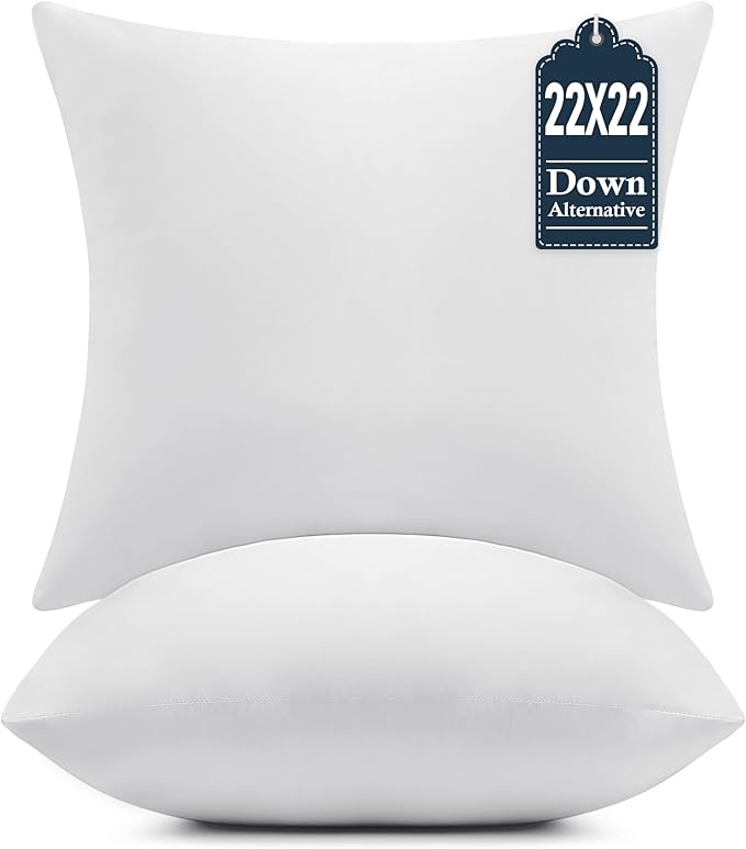 puredown® 22x22 Throw Pillow Inserts Set of 2 – Supportive & Fluffy Down Alternative Pillow Forms for Couch, Sofa & Bed, Indoor Decorative Cushion Stuffer